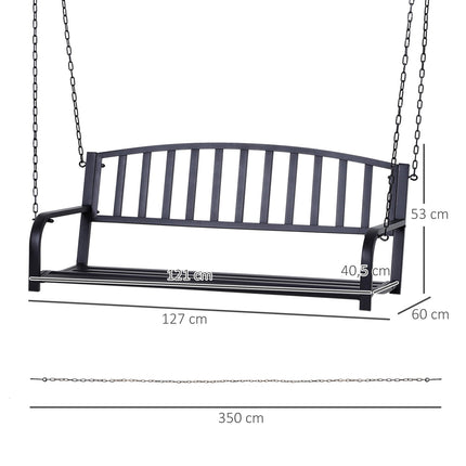 Hollywood Swing Leagăn de grădină Bancă suspendată Leagăn 2 locuri Bancă cu lanțuri Metal Negru 127 X 60 X 53 Cm