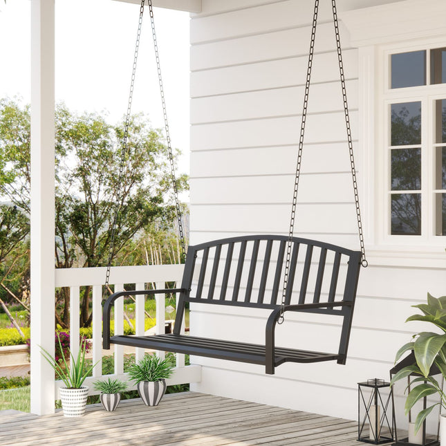 Hollywood Swing Leagăn de grădină Bancă suspendată Leagăn 2 locuri Bancă cu lanțuri Metal Negru 127 X 60 X 53 Cm