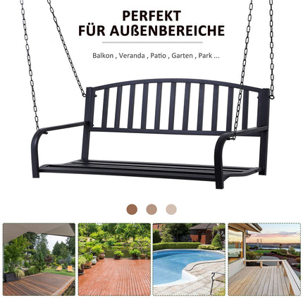 Hollywood Swing Leagăn de grădină Bancă suspendată Leagăn 2 locuri Bancă cu lanțuri Metal Negru 127 X 60 X 53 Cm