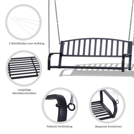 Hollywood Swing Leagăn de grădină Bancă suspendată Leagăn 2 locuri Bancă cu lanțuri Metal Negru 127 X 60 X 53 Cm
