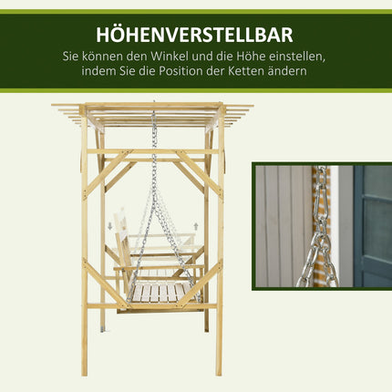 2-seat weatherproof wooden garden swing with pergola