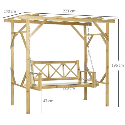2-seat weatherproof wooden garden swing with pergola