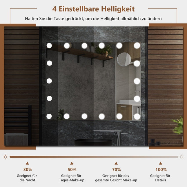 Oglindă cosmetică Hollywood cu lumini, 18 LED-uri reglabile, albă