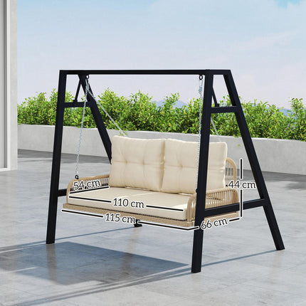 Rattan 2-seat garden swing with cushions, beige