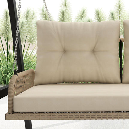 Rattan 2-seat garden swing with cushions, beige