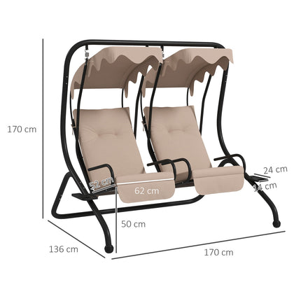 2-seat garden swing with canopy & cup holder, beige