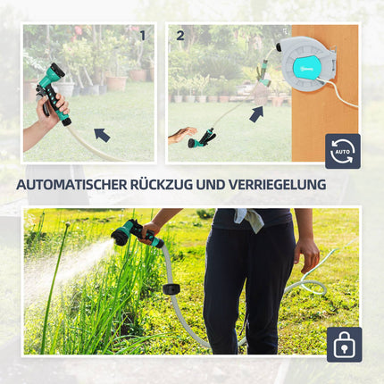Water hose reel with 25 m hose, rotatable bracket and 7-position shower