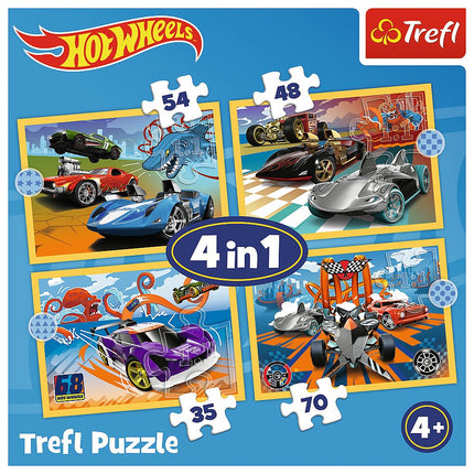 Set de puzzle 4 în 1 Hot Wheels pentru copii, distractiv și antrenant