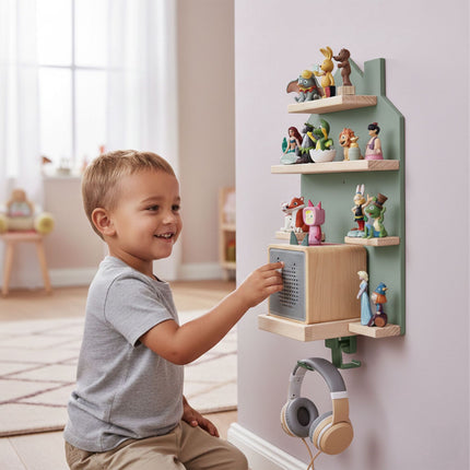 House-Shaped Wall Shelf for Tonies and Toniebox, Holds 32 Figures, Green