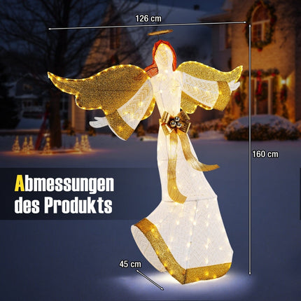 Înger de Crăciun iluminat de 160 cm cu halou și lumini LED
