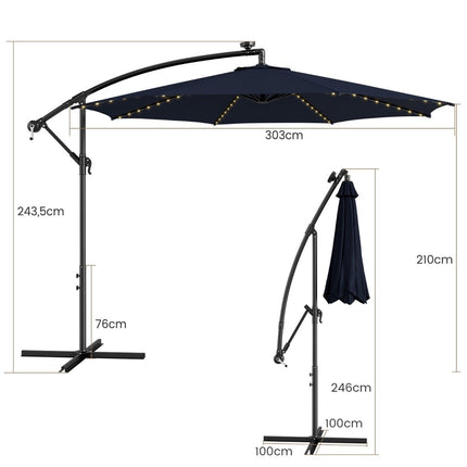 Umbrelă de soare iluminată cu 112 lumini LED Umbrelă de curte cu energie solară