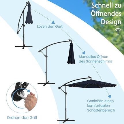 Umbrelă de soare iluminată cu 112 lumini LED Umbrelă de curte cu energie solară
