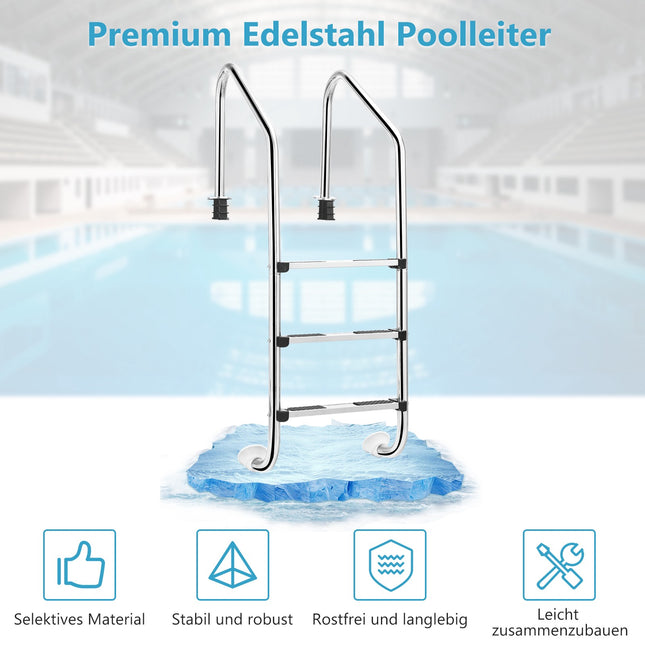 Scară pentru piscină îngropată, oțel inoxidabil cu 3 trepte, antiderapantă