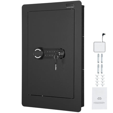 In-Wall Safe 65 cm, Keypad Lock, 3 Shelves, Key Hooks
