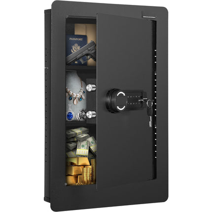 In-Wall Safe 65 cm, Keypad Lock, 3 Shelves, Key Hooks