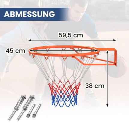 Coș de baschet de interior – inel de 45 cm, suport de perete, portocaliu