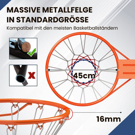 Coș de baschet de interior – inel de 45 cm, suport de perete, portocaliu