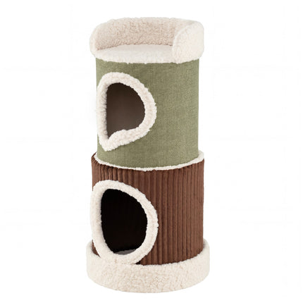 Căsuță pentru pisici de interior cu stinghie superioară, apartamente duble
