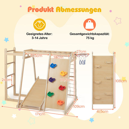 Loc de joacă interior Jungle Gym cu tobogan și perete de cățărat