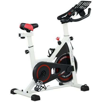 Bicicletă de fitness Bicicleta de fitness pentru interior cu afișaj LCD, scaun reglabil, roți și suport pentru pahare, oțel, alb