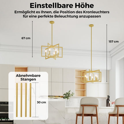 Candelabru industrial cu 6 lumini, înălțime reglabilă, auriu