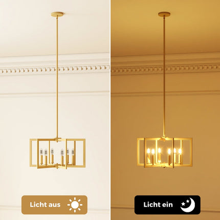 Candelabru industrial cu 6 lumini, înălțime reglabilă, auriu