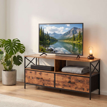 Comodă TV industrială neagră cu spațiu de depozitare, 120 cm