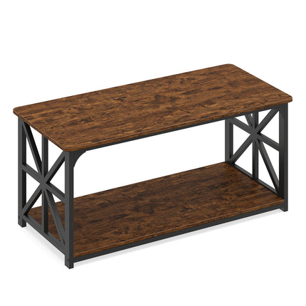 Masă de cafea industrială cu raft deschis, maro rustic