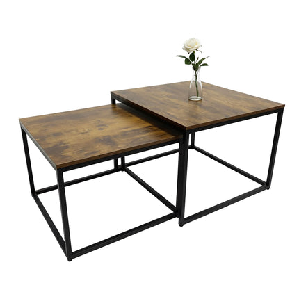 Set de 2 măsuțe laterale industriale, cu aspect de lemn