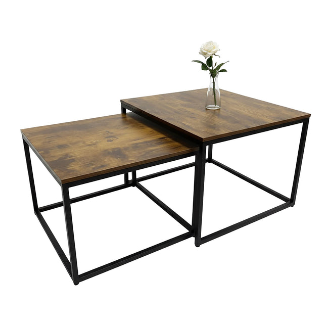Set de 2 măsuțe laterale industriale, cu aspect de lemn