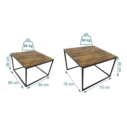 Set de 2 măsuțe laterale industriale, cu aspect de lemn