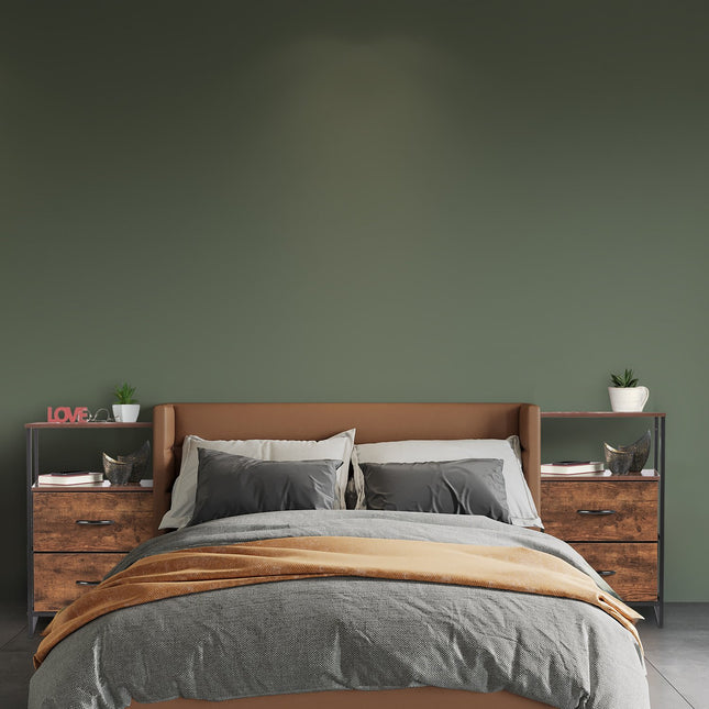 Noptiera industriala set de 2, lemn rustic si metal