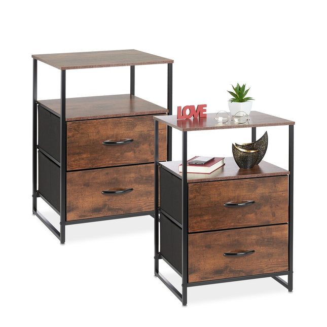 Noptiera industriala set de 2, lemn rustic si metal