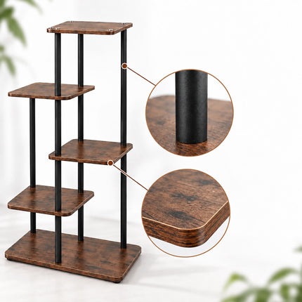 Industrial Plant Stand with 5 Shelves, Metal and MDF, 86 x 48 x 24 cm