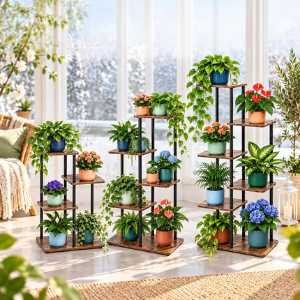 Industrial Plant Stand with 6 Shelves, Metal and MDF, 107 x 48 x 24 cm