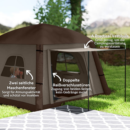 Cort gonflabil de camping pentru 1-2 persoane Cort de familie în aer liber cu cârlige de copertine Pompă de aer Ferestre Uși Sac de depozitare Cort de aer pentru 4 anotimpuri Cort Glamping rezistent la vânt