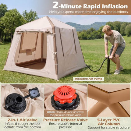 Cort de camping gonflabil, 2-4 persoane, pompă, geantă de transport