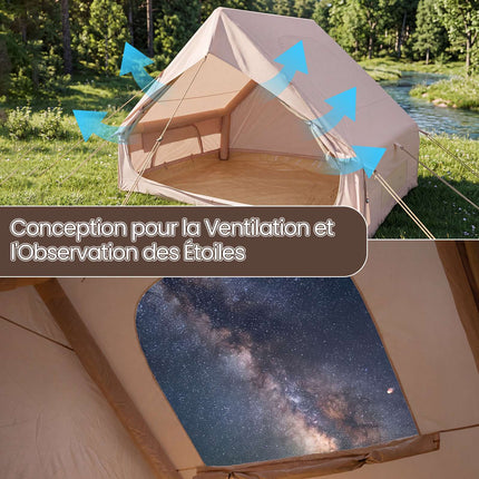 Cort de camping gonflabil, 4 persoane, pompă, impermeabil, luminator