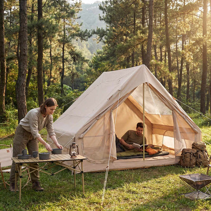 Cort de camping gonflabil, 4 persoane, pompă, impermeabil, luminator