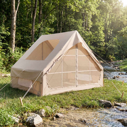 Cort de camping gonflabil, 4 persoane, pompă, impermeabil, luminator