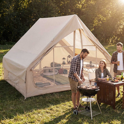 Cort de camping gonflabil, 4 persoane, pompă, impermeabil, luminator