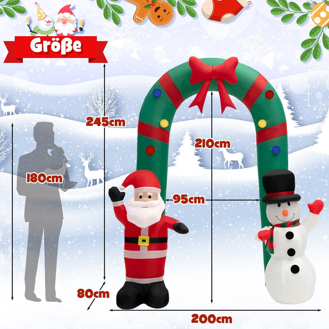 Arcadă gonflabilă de Crăciun cu Moș Crăciun și om de zăpadă, 245 cm