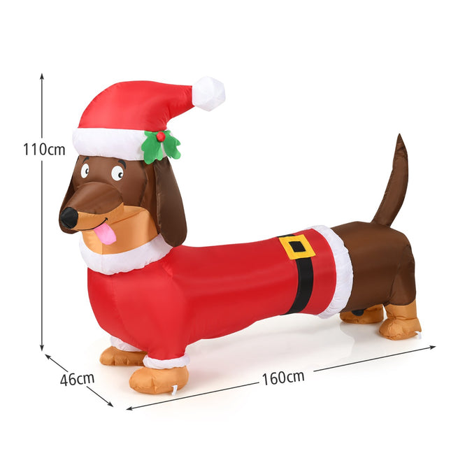 Câine de Crăciun gonflabil 160 cm, autogonflabil cu lumini