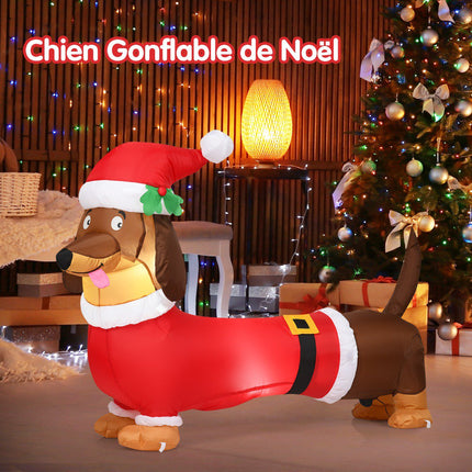 Câine de Crăciun gonflabil 160 cm, autogonflabil cu lumini