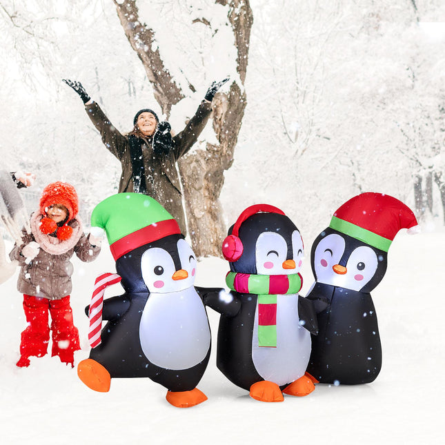 Familie de pinguini gonflabilă de Crăciun, lumini LED, 170 cm