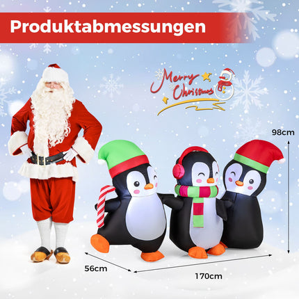 Familie de pinguini gonflabilă de Crăciun, lumini LED, 170 cm
