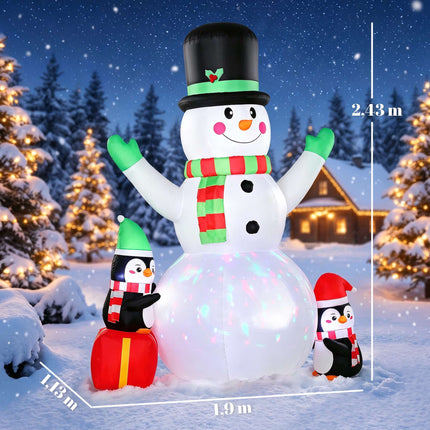 Inflatable Christmas Snowman 243 cm with Penguins, LED Lights, Music