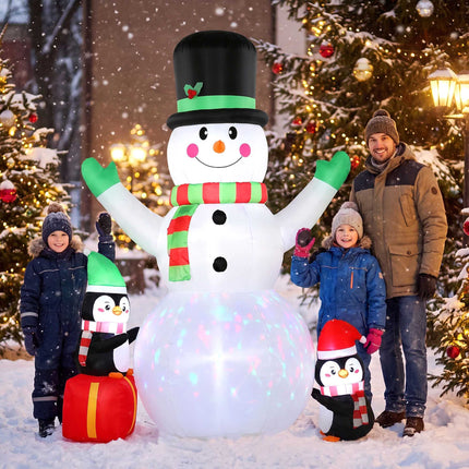 Inflatable Christmas Snowman 243 cm with Penguins, LED Lights, Music