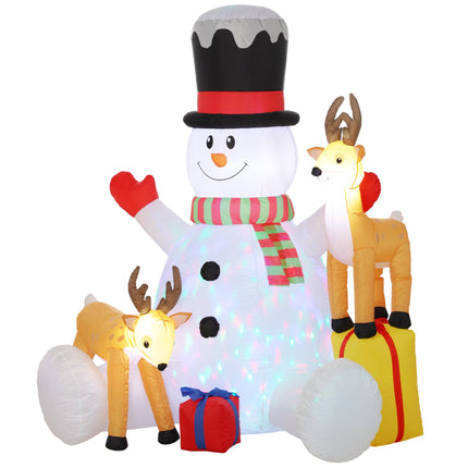 Inflatable Christmas Snowman with 2 Reindeer, 215 cm, LED Lights, Outdoor