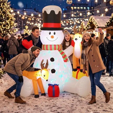 Inflatable Christmas Snowman with 2 Reindeer, 215 cm, LED Lights, Outdoor